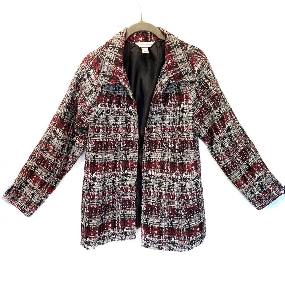 Christopher & Banks Blazer Jacket Women Black White Red Shimmery Open Size Small